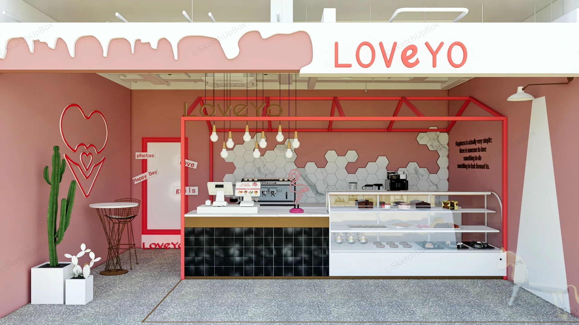 Pink Dessert Shop Design sketchup model preview - SketchupBox