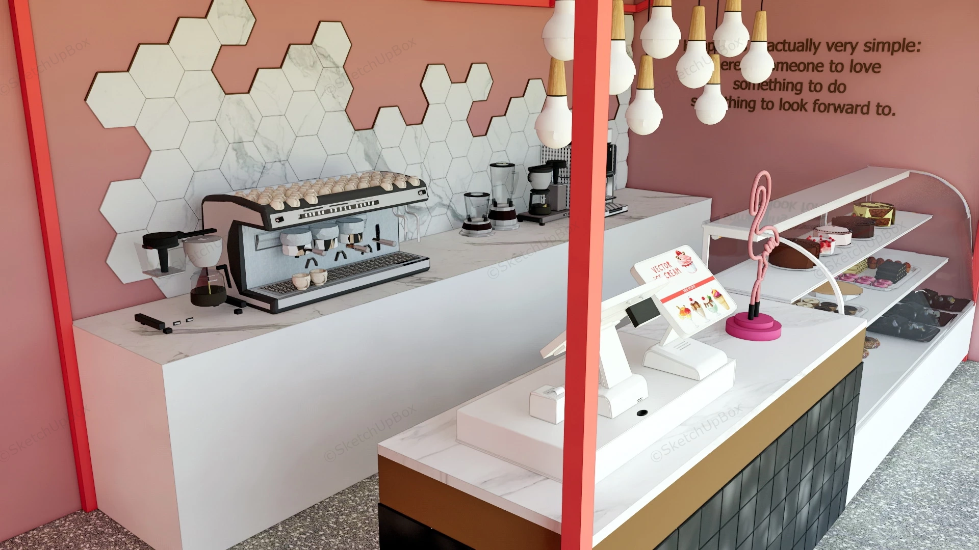 Pink Dessert Shop Design sketchup model preview - SketchupBox