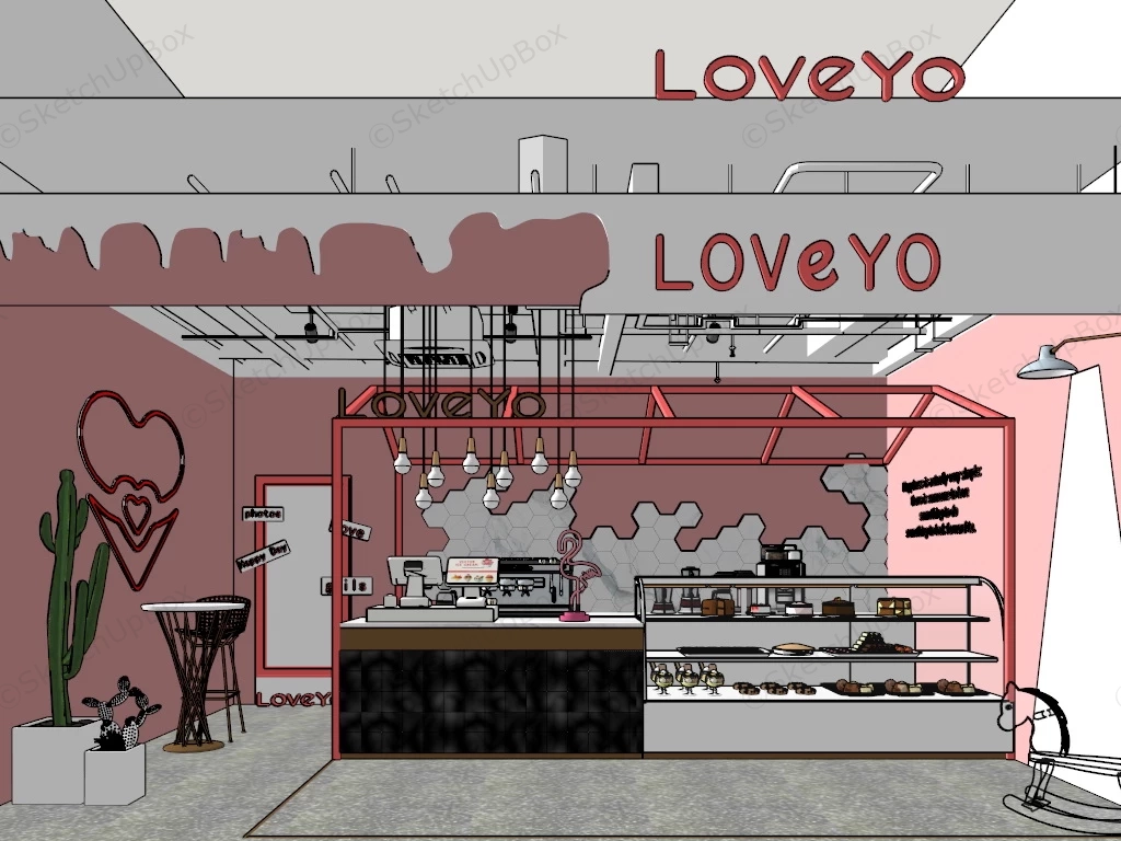 Pink Dessert Shop Design sketchup model preview - SketchupBox