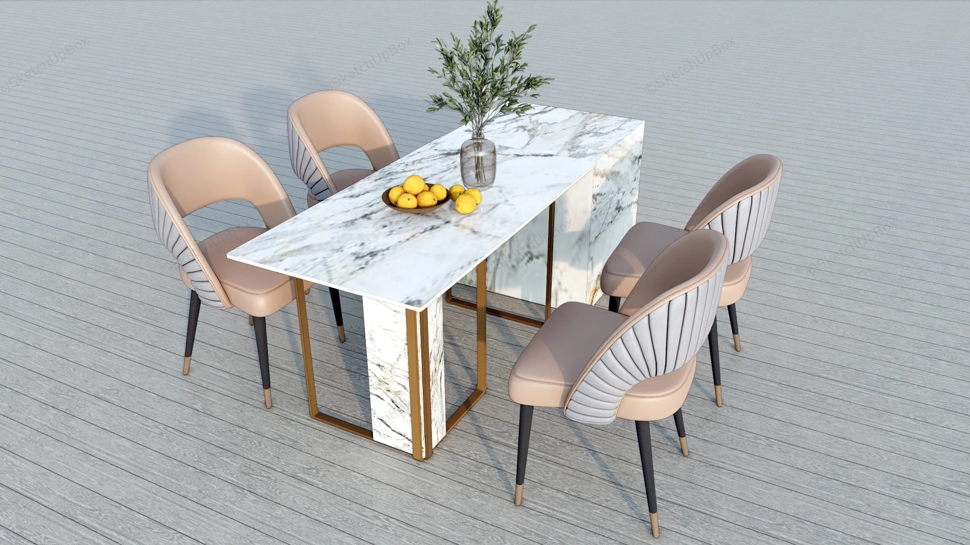 Luxury White Marble Dining Table Set sketchup model preview - SketchupBox