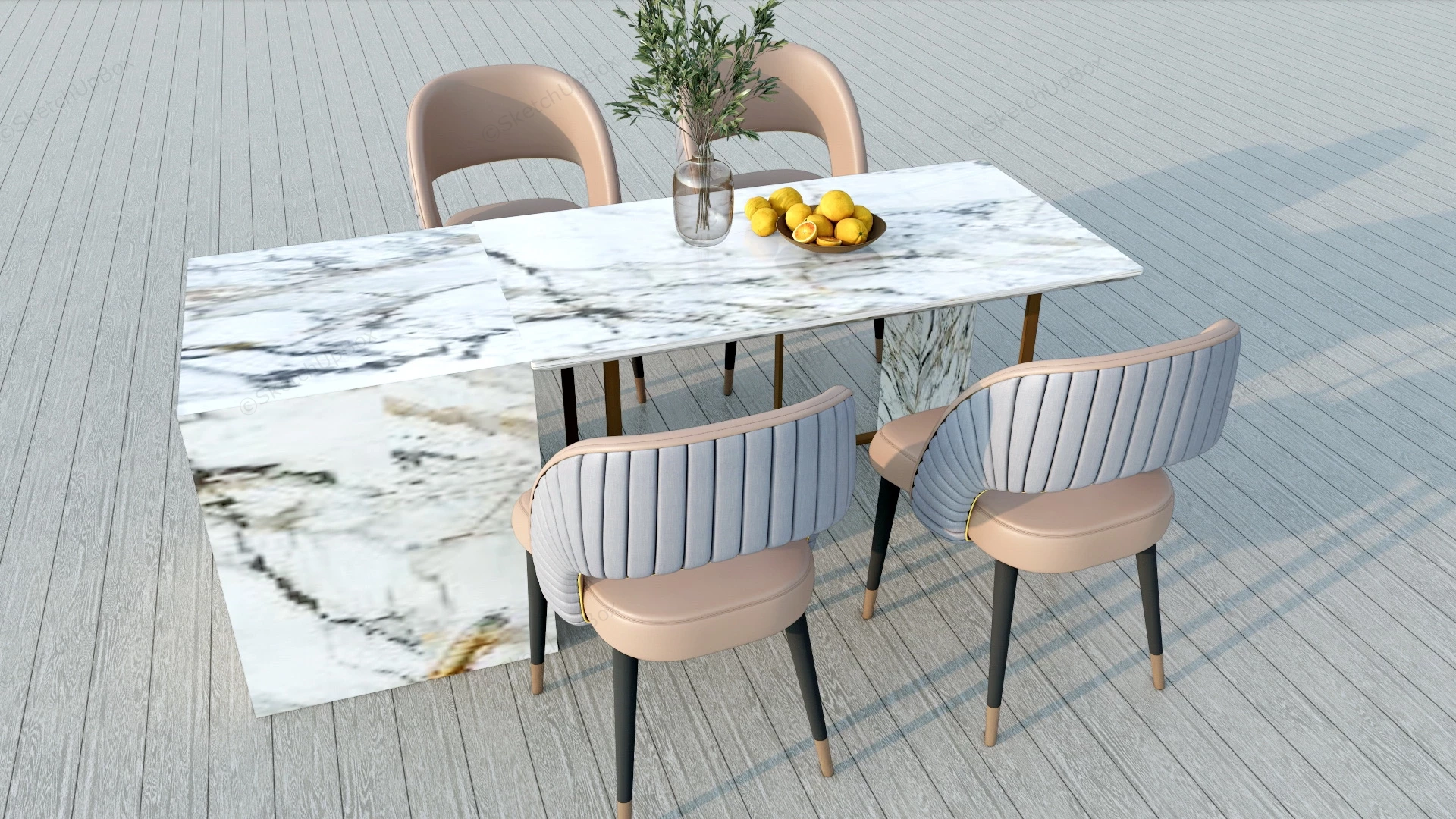 Luxury White Marble Dining Table Set sketchup model preview - SketchupBox