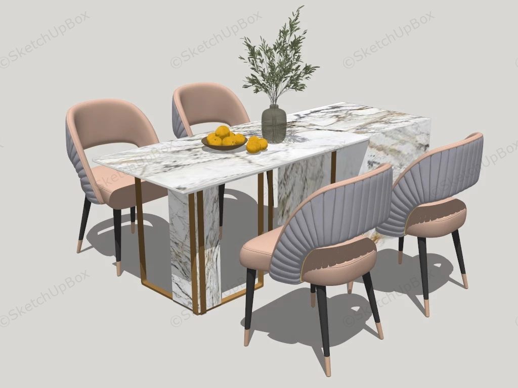 Luxury White Marble Dining Table Set sketchup model preview - SketchupBox