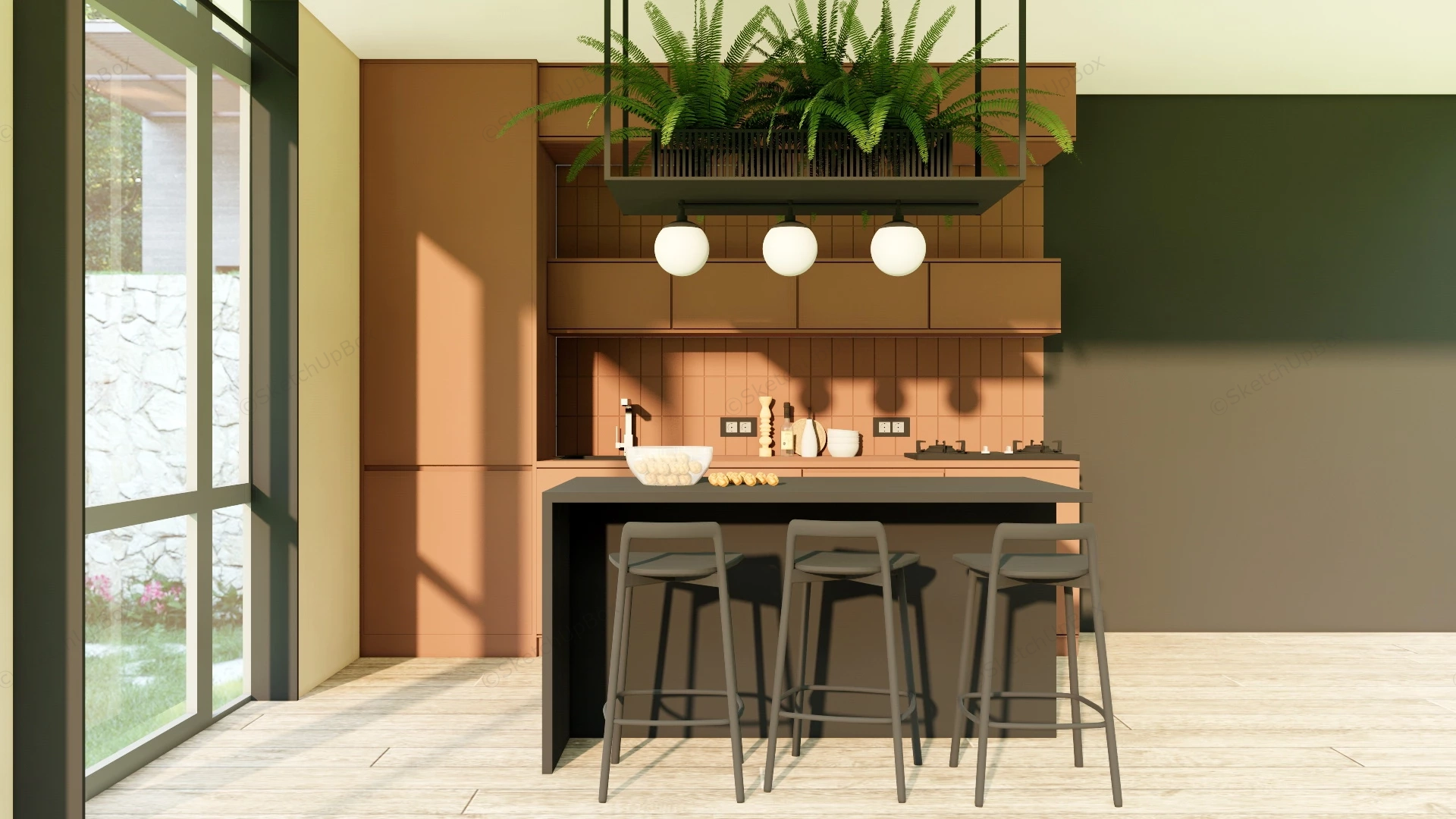 Small Kitchen With Bar Counter Design sketchup model preview - SketchupBox