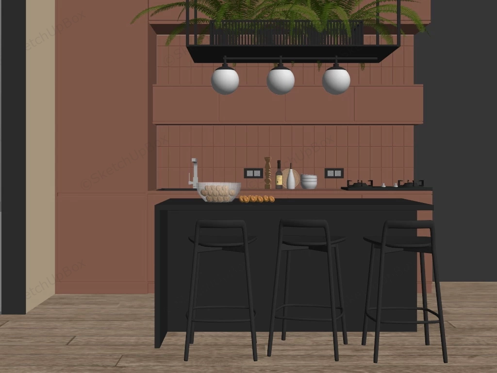 Small Kitchen With Bar Counter Design sketchup model preview - SketchupBox