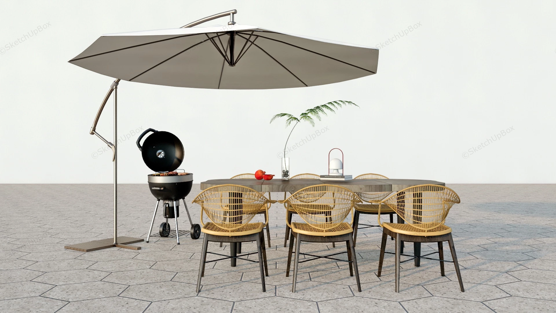 Patio Dining Set With Umbrella sketchup model preview - SketchupBox