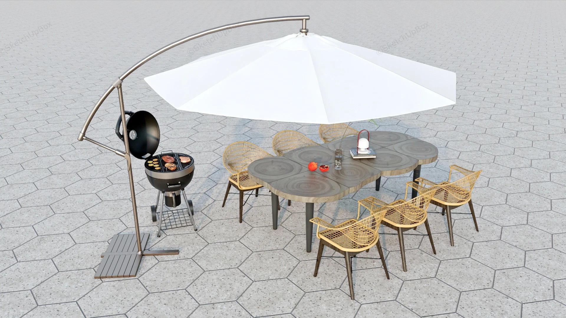 Patio Dining Set With Umbrella sketchup model preview - SketchupBox