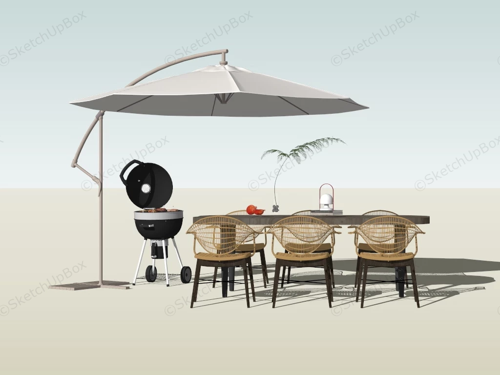 Patio Dining Set With Umbrella sketchup model preview - SketchupBox