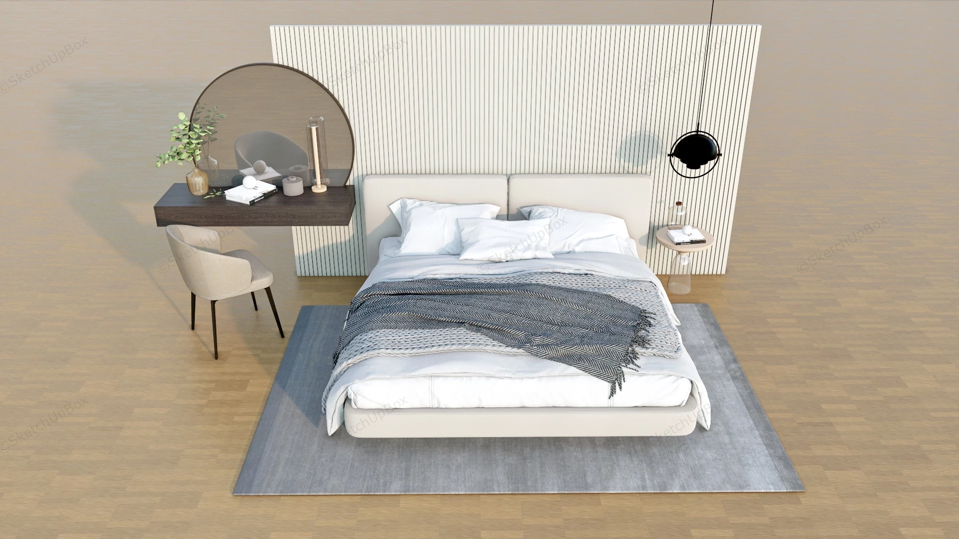 Bed With Floating Dressing Table sketchup model preview - SketchupBox