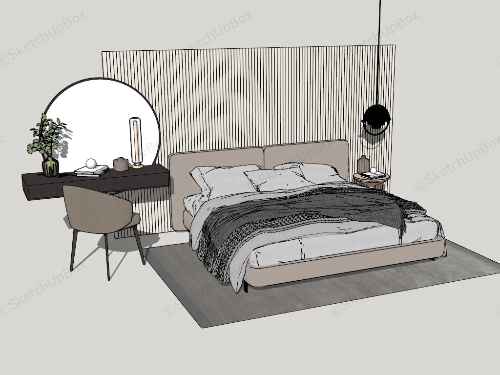 Bed With Floating Dressing Table sketchup model preview - SketchupBox