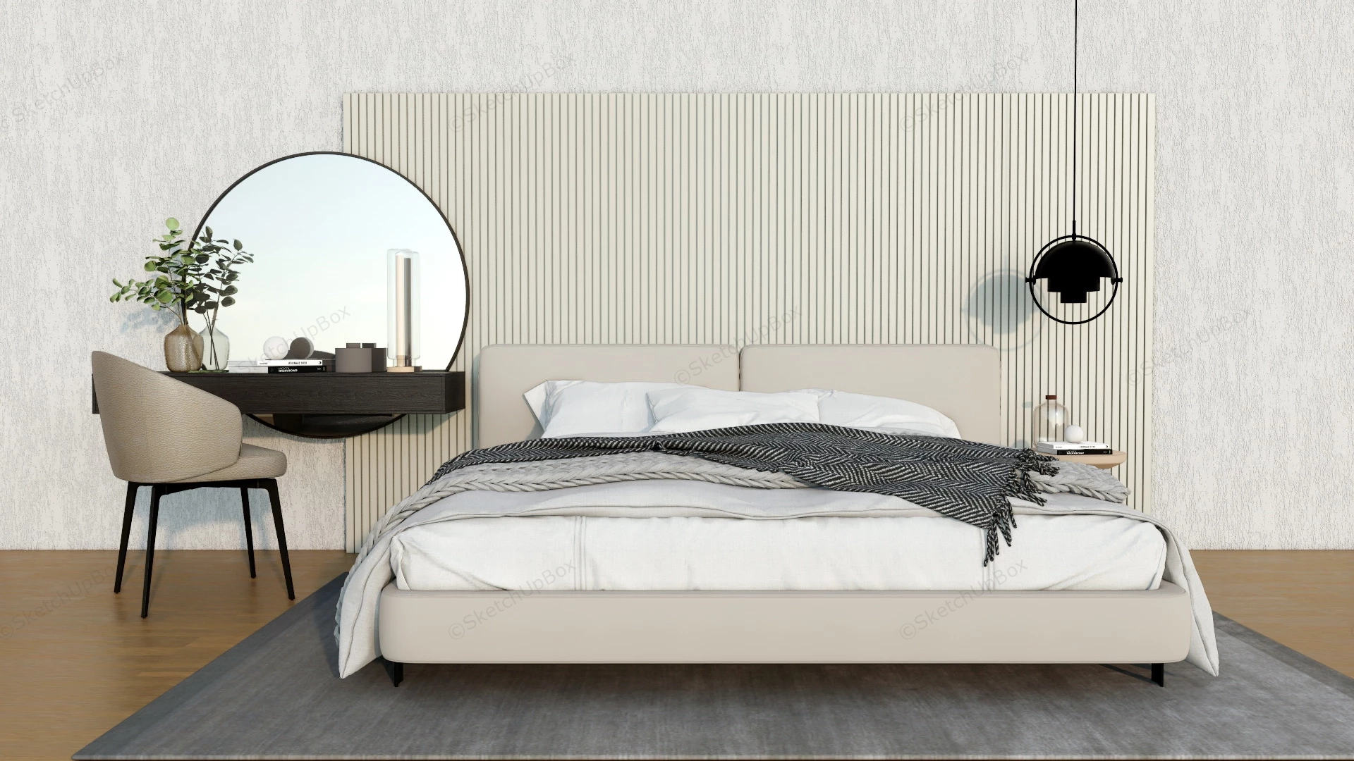 Bed With Floating Dressing Table sketchup model preview - SketchupBox