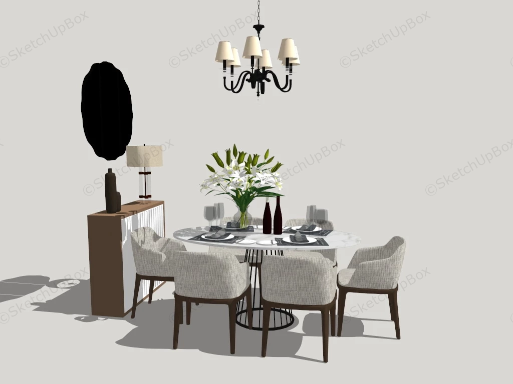 Oval Dining Set And Sideboard sketchup model preview - SketchupBox