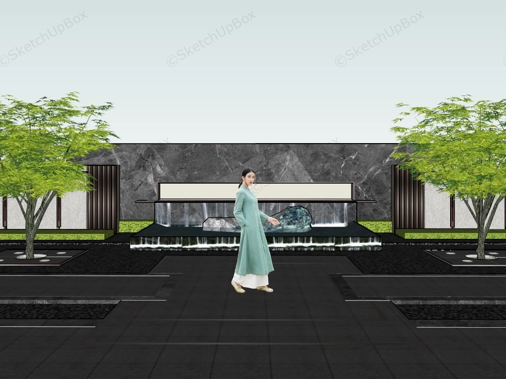 Chinese Style Garden Wall Waterfall sketchup model preview - SketchupBox