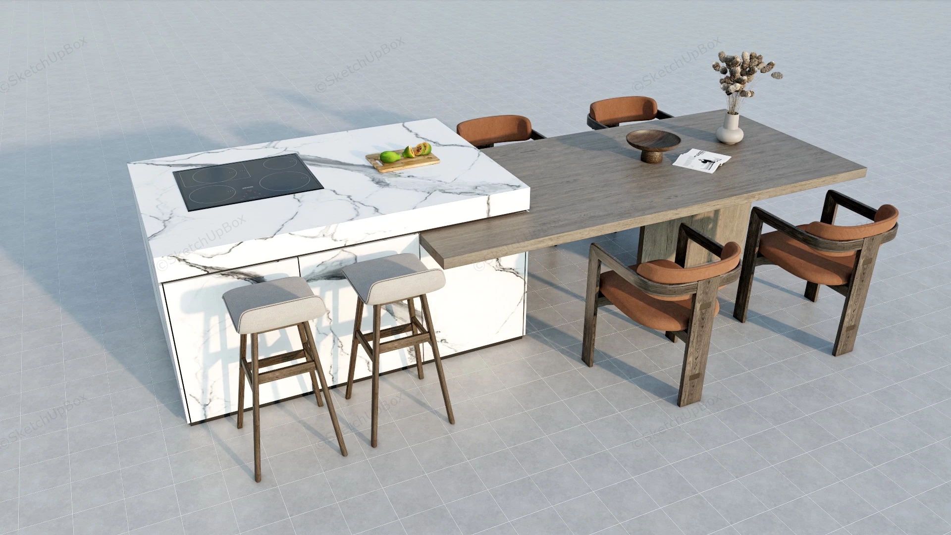 Modern Kitchen Island Bar Counter sketchup model preview - SketchupBox