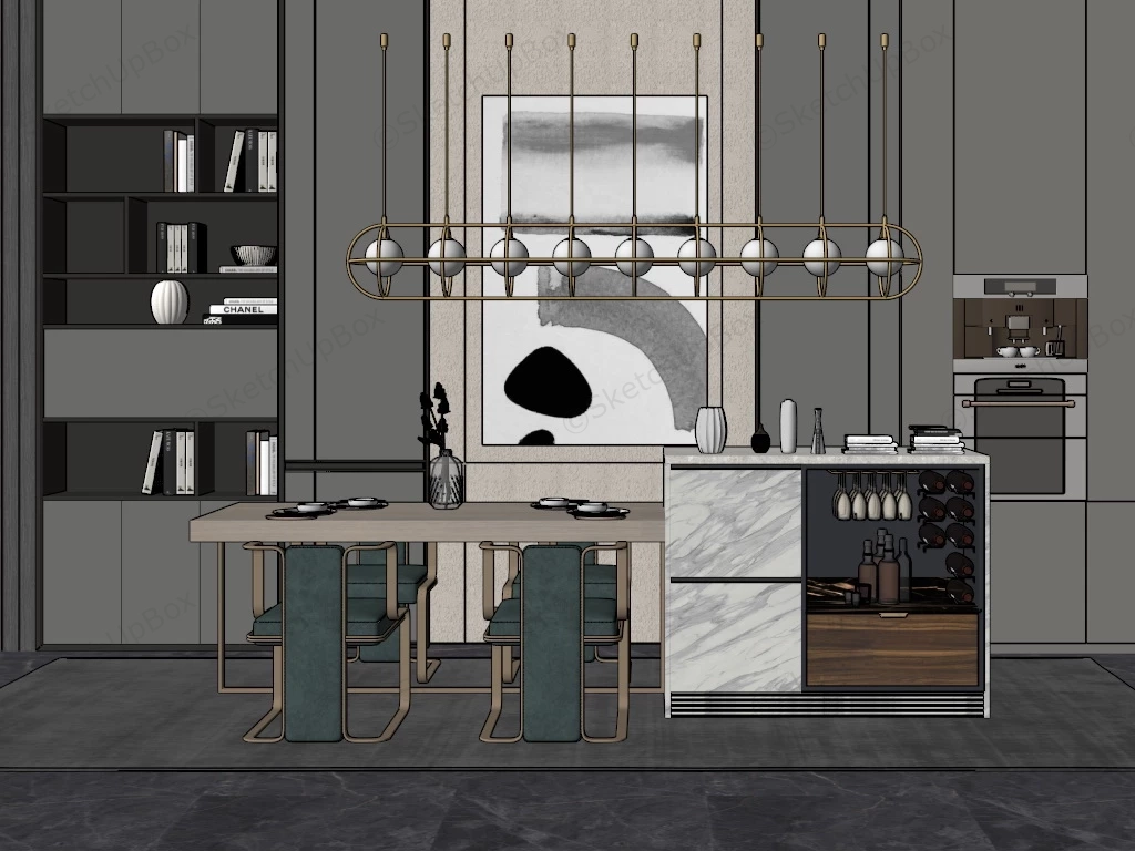 Dining Room And Home Bar Interior Combo sketchup model preview - SketchupBox