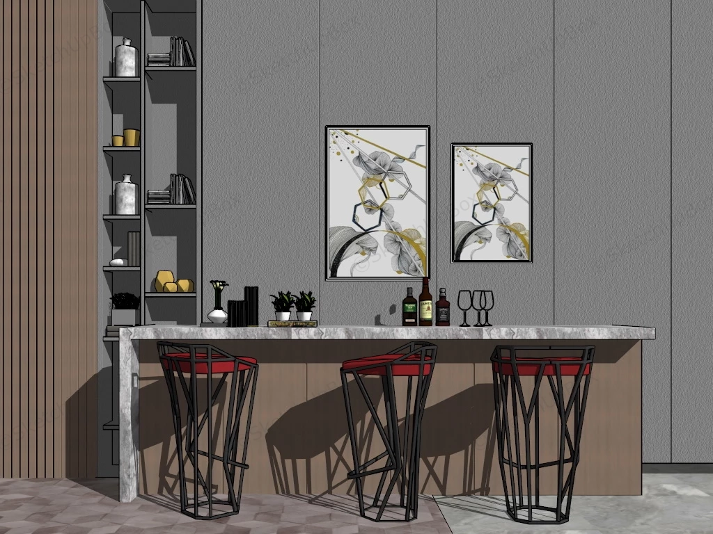 Simple Home Bar Idea sketchup model preview - SketchupBox