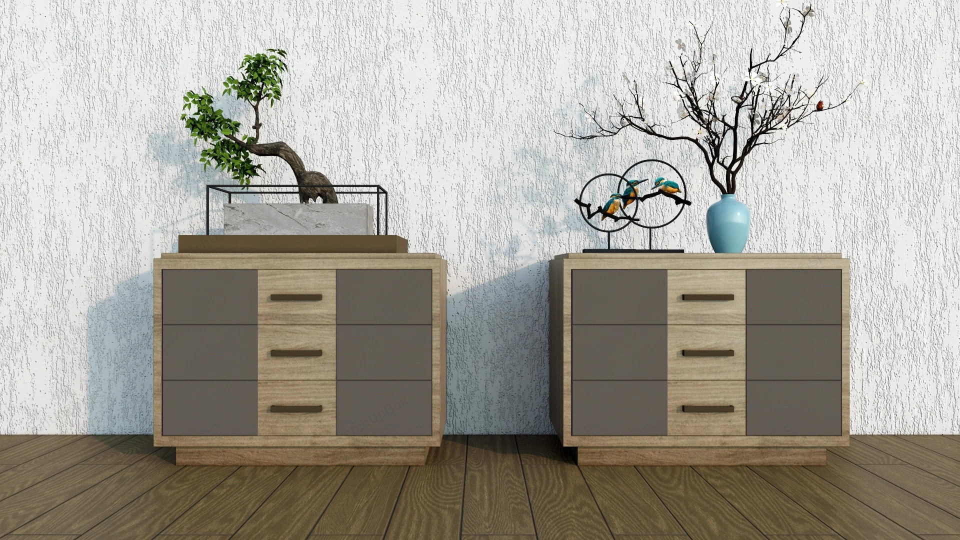 Minimalist Wood Nightstand Set sketchup model preview - SketchupBox