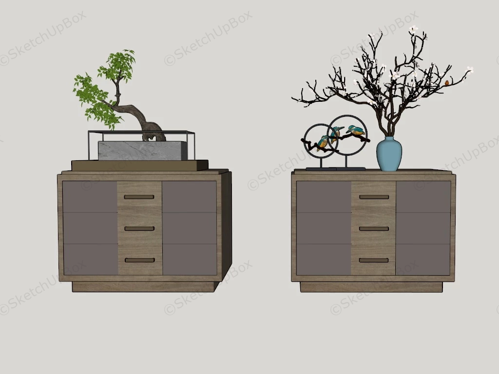 Minimalist Wood Nightstand Set sketchup model preview - SketchupBox