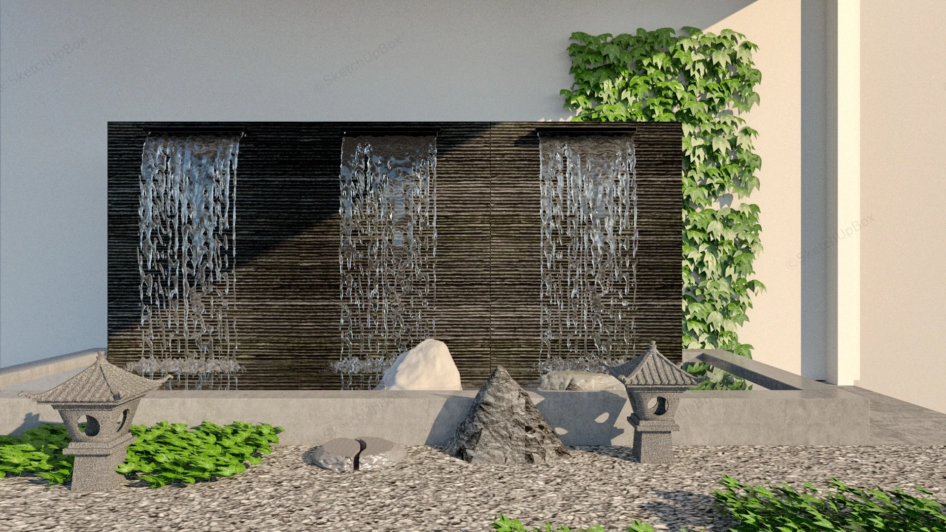 Zen Garden Waterfall Feature Wall sketchup model preview - SketchupBox