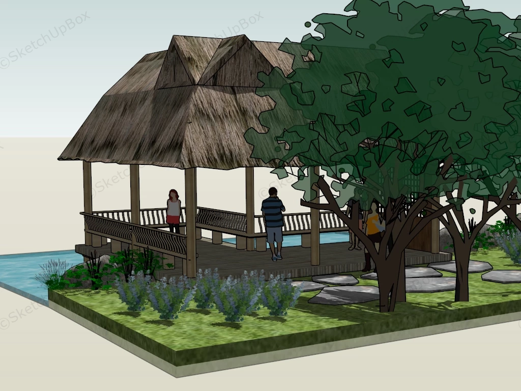 Tropical Thatched Roof Pavilion sketchup model preview - SketchupBox