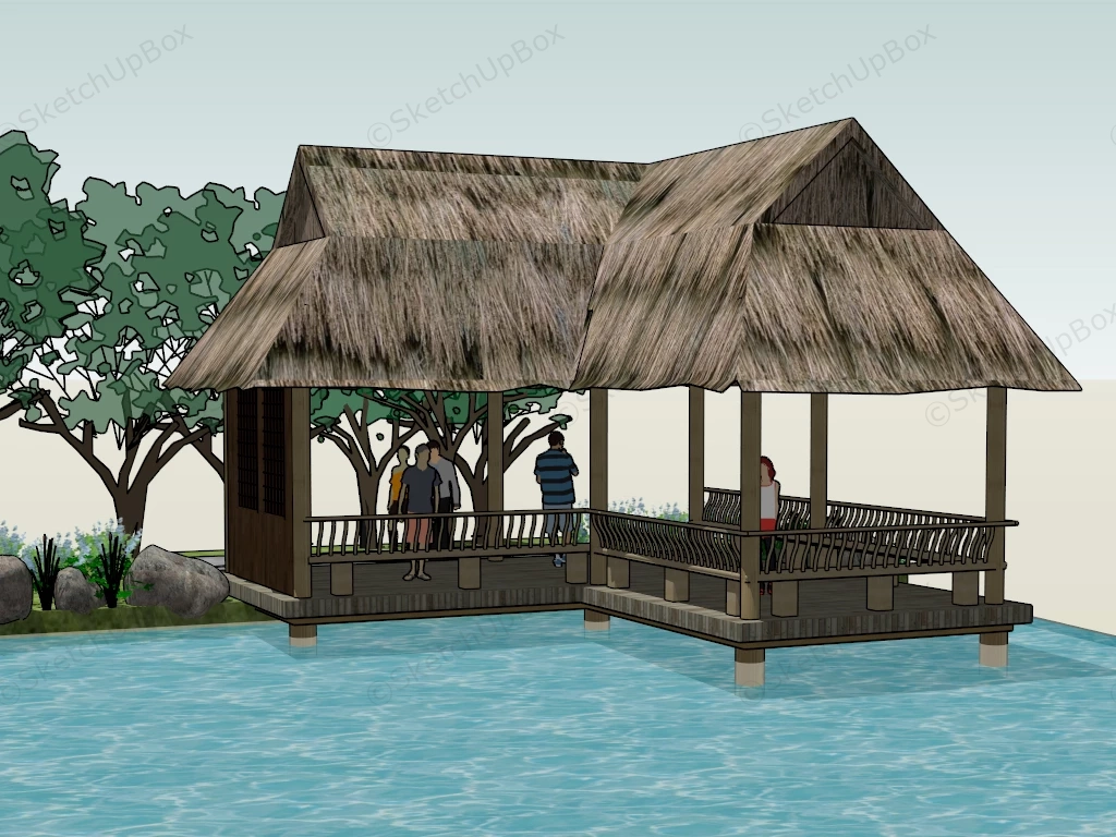 Tropical Thatched Roof Pavilion sketchup model preview - SketchupBox