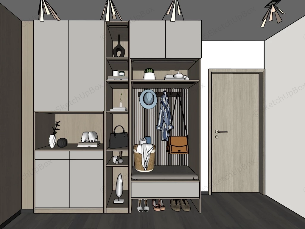 Modern Entryway Storage Ideas sketchup model preview - SketchupBox