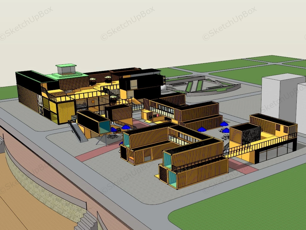 Shipping Container Retail Center sketchup model preview - SketchupBox