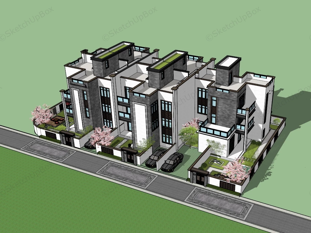 Modern Chinese Townhouse sketchup model preview - SketchupBox