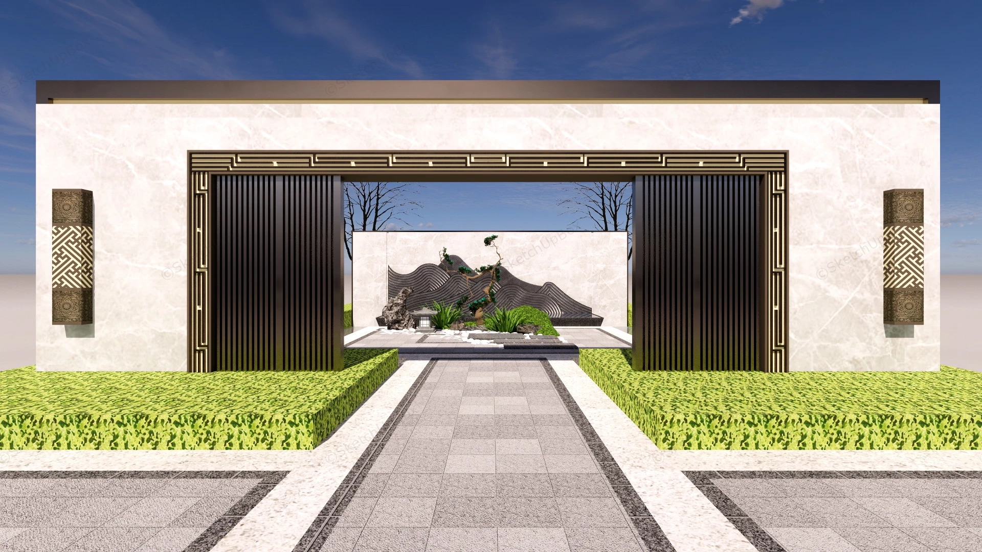 Chinese Garden Landscaping Feature Wall sketchup model preview - SketchupBox