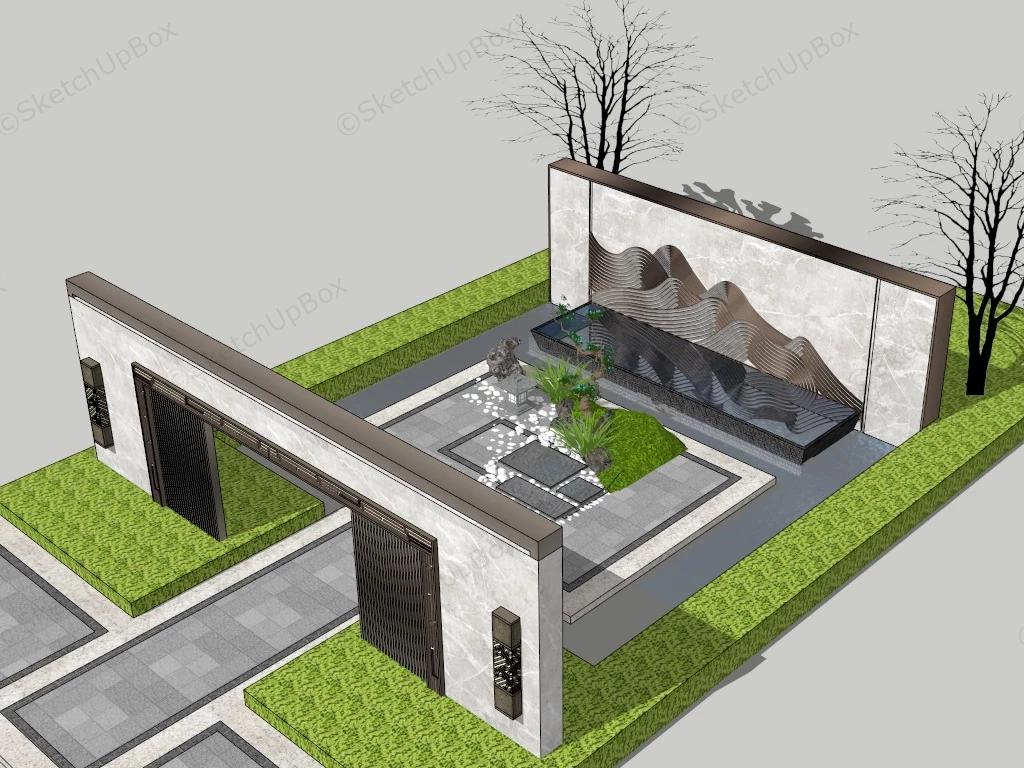 Chinese Garden Landscaping Feature Wall sketchup model preview - SketchupBox