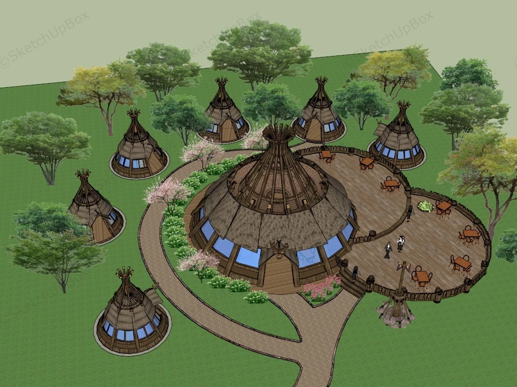 Primitive Village Style Camping Site Design sketchup model preview - SketchupBox