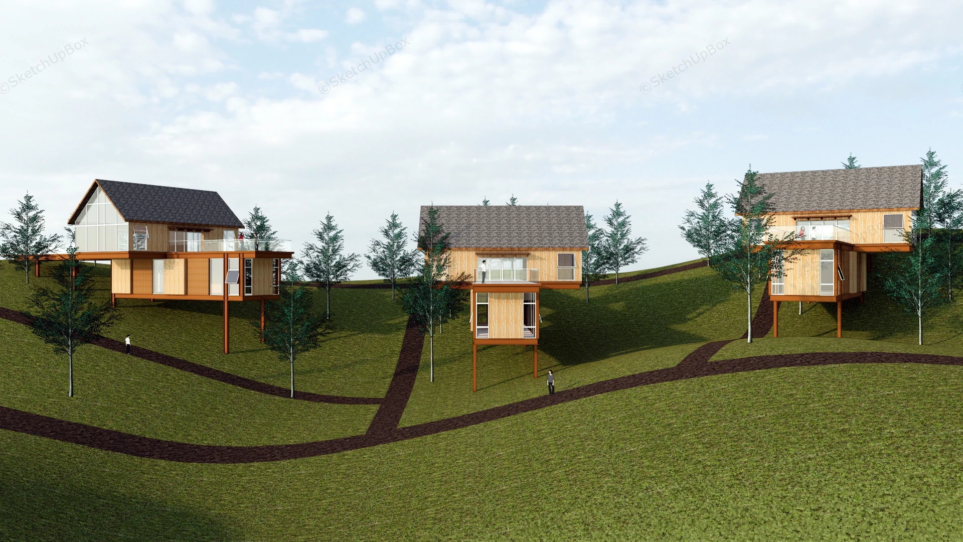 Mountain Vacation Cabins sketchup model preview - SketchupBox