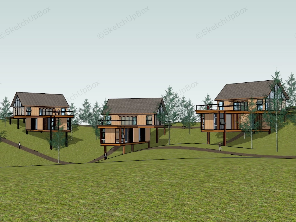 Mountain Vacation Cabins sketchup model preview - SketchupBox