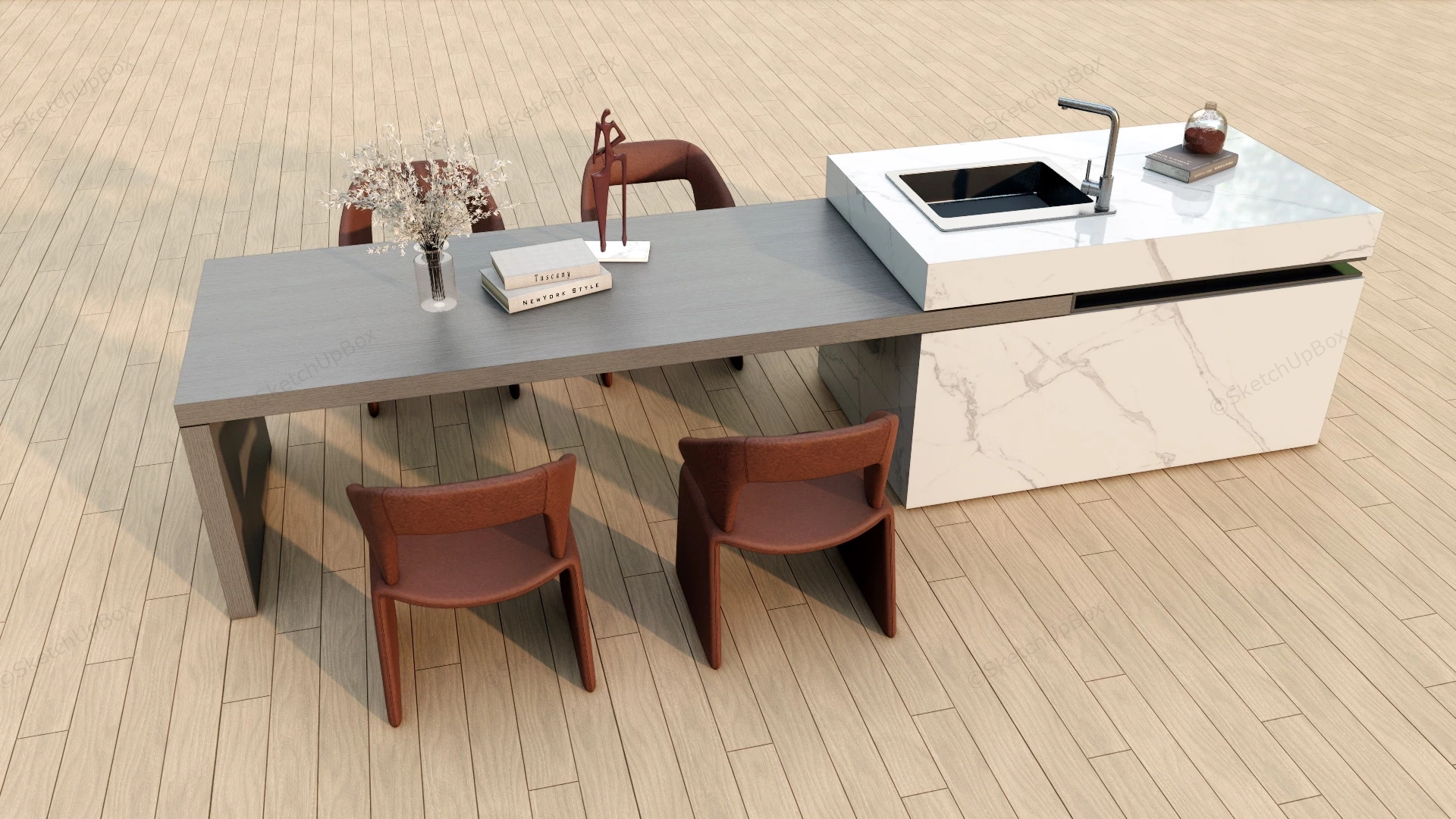 Kitchen Table And Island Combo sketchup model preview - SketchupBox