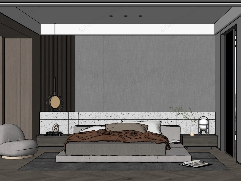 Modern Grey Bedroom Idea sketchup model preview - SketchupBox