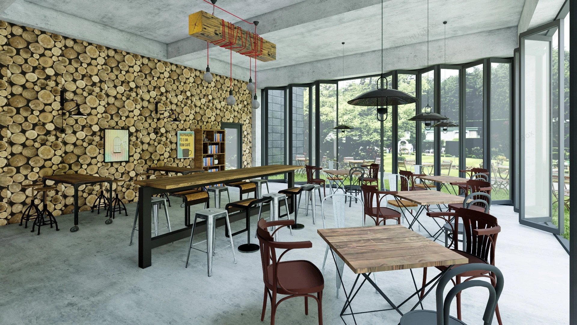 Rustic Industrial Coffee Shop Design sketchup model preview - SketchupBox