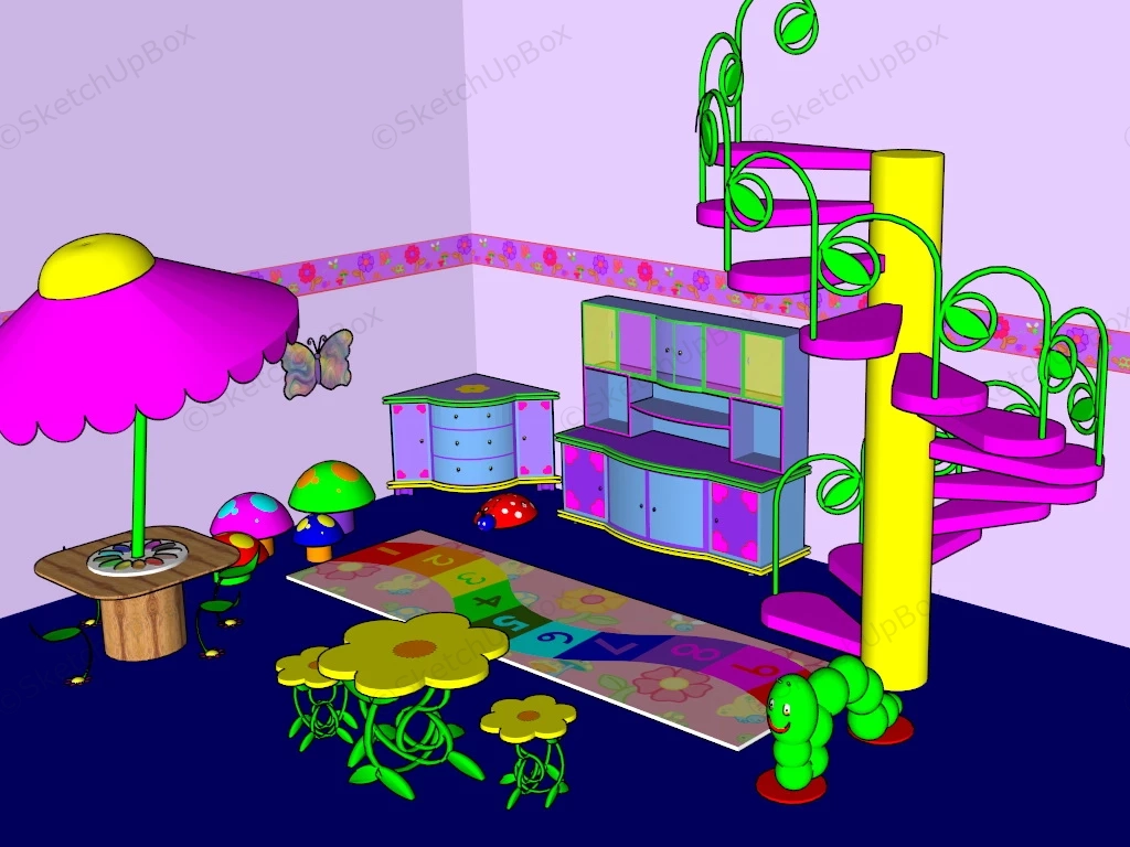 Cartoon Kids Playroom sketchup model preview - SketchupBox