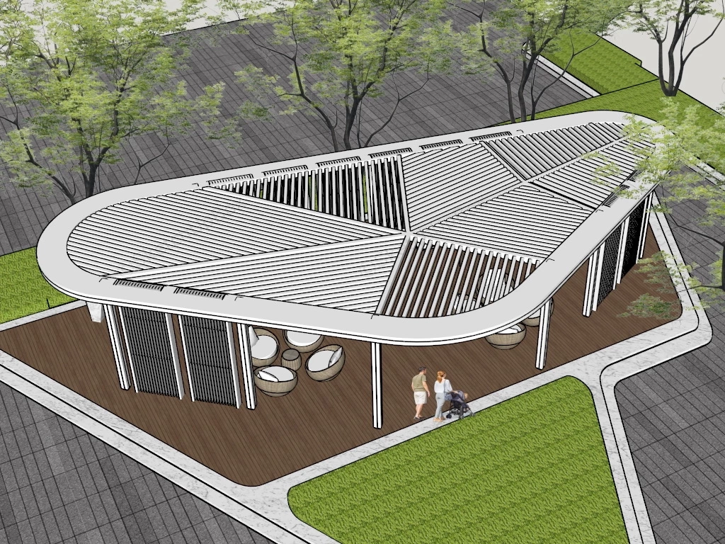 White Pergola With Patio Furniture sketchup model preview - SketchupBox