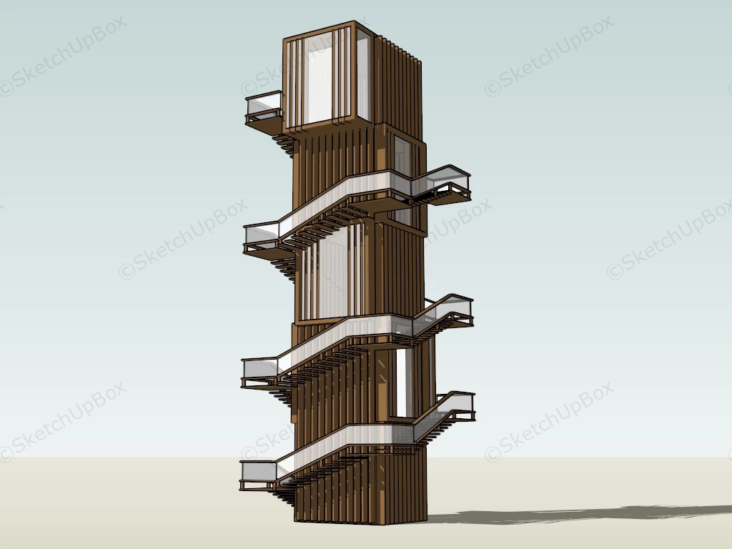 Modern Wood Observation Tower sketchup model preview - SketchupBox