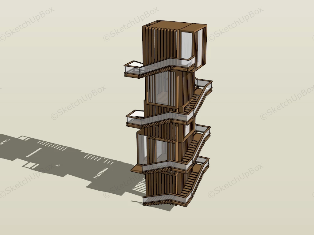 Modern Wood Observation Tower sketchup model preview - SketchupBox