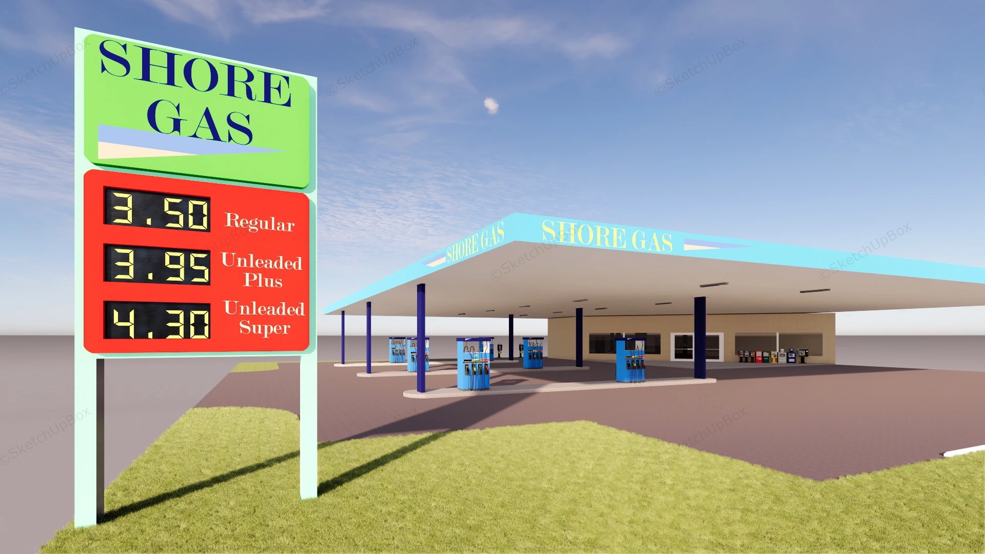 North Shore Gas Station sketchup model preview - SketchupBox