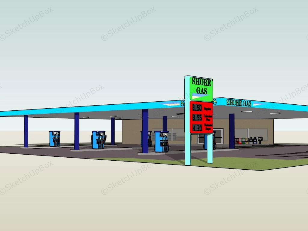 North Shore Gas Station sketchup model preview - SketchupBox