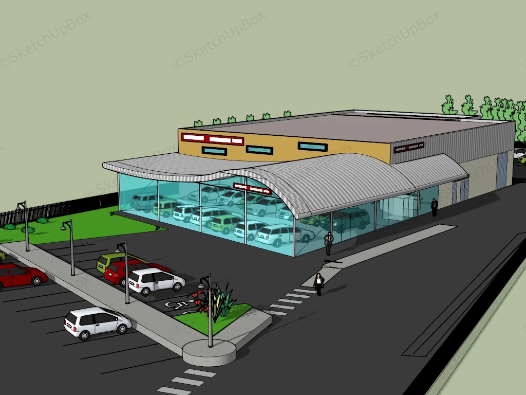 Car Dealer With Parking Lot sketchup model preview - SketchupBox