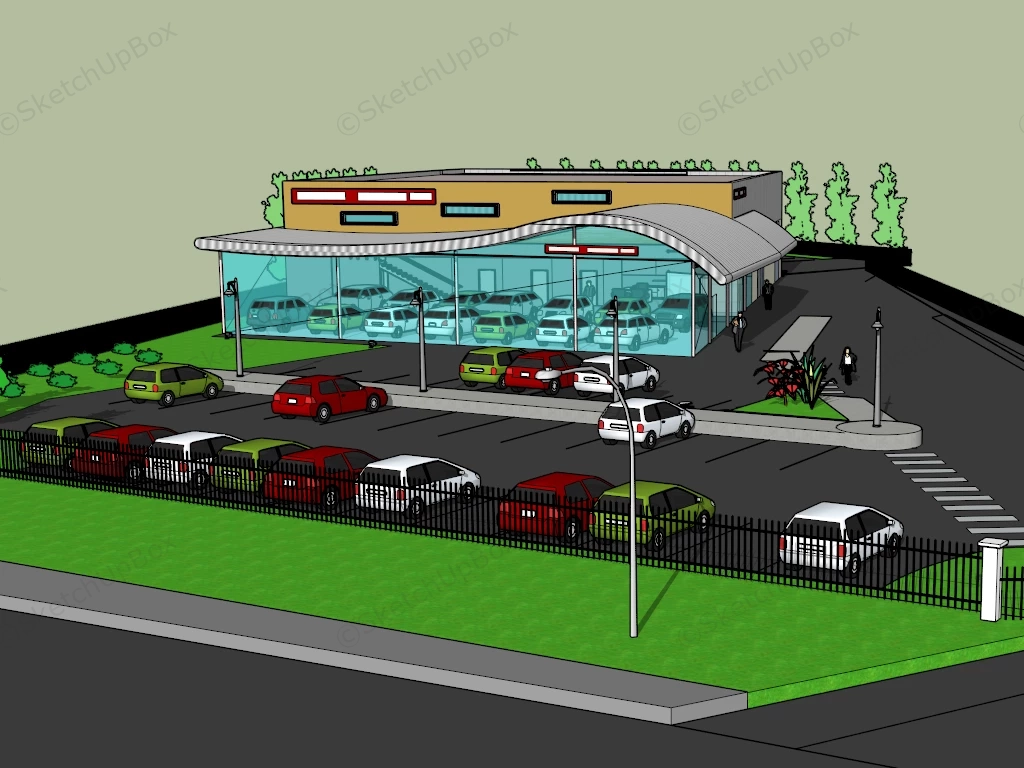 Car Dealer With Parking Lot sketchup model preview - SketchupBox