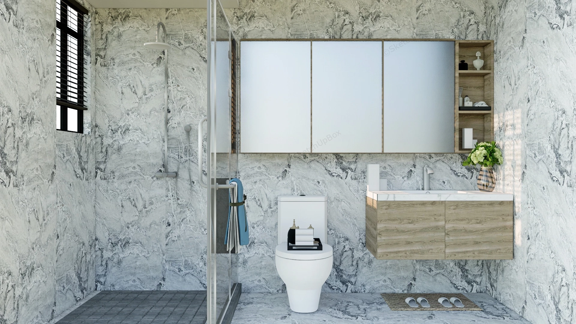 White Marble Bathroom Design sketchup model preview - SketchupBox