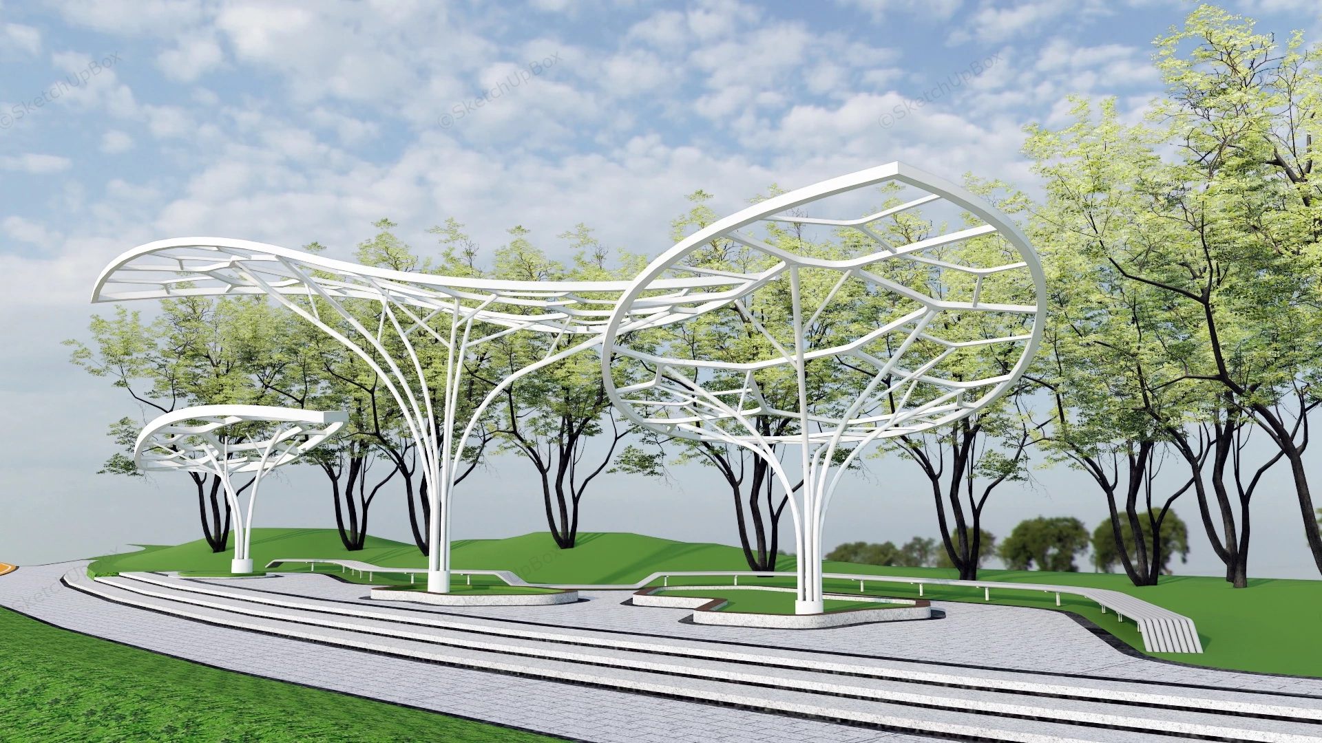 Creative Pergola And Bench In Park sketchup model preview - SketchupBox