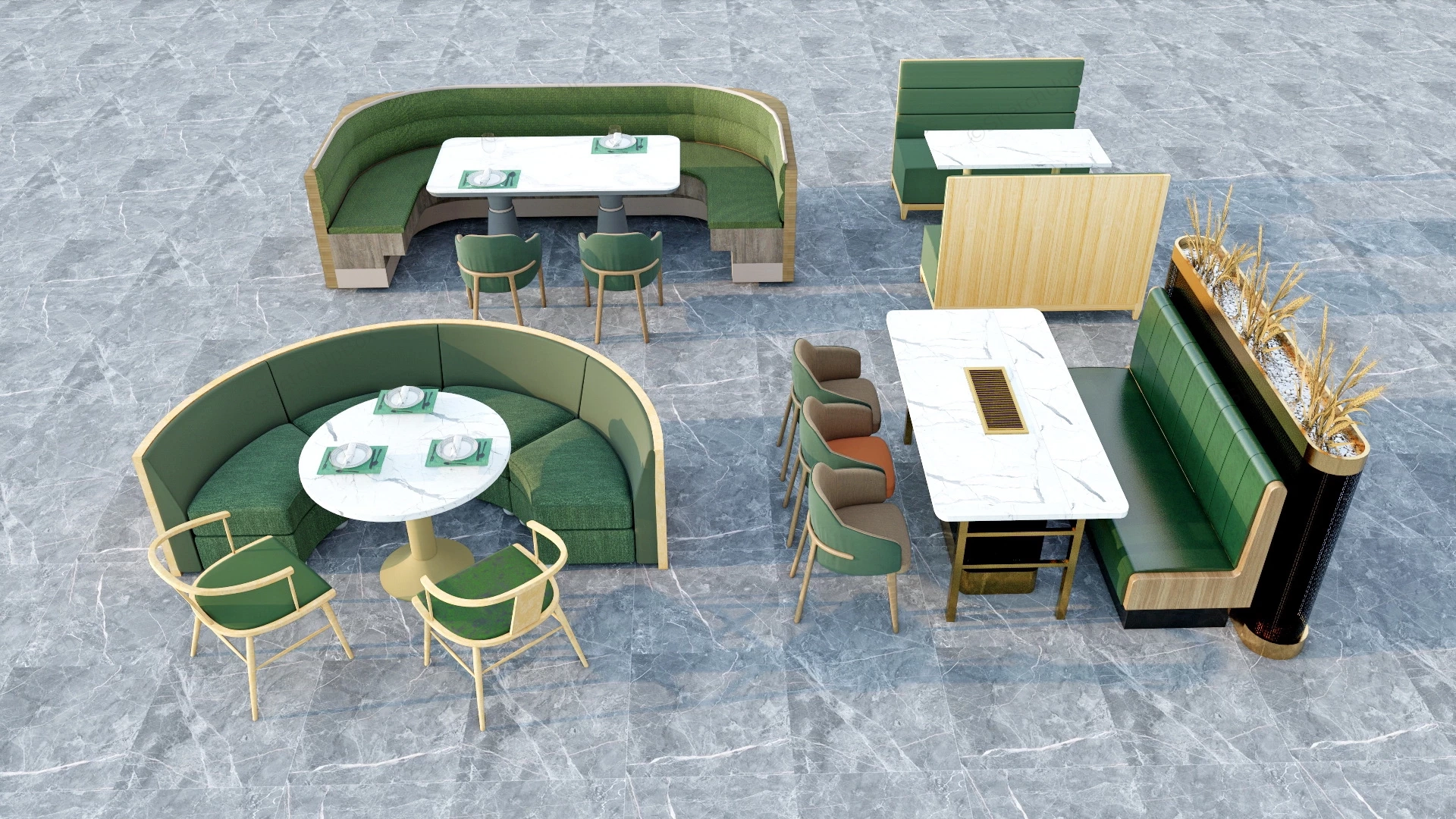 Green Restaurant Booth Designs sketchup model preview - SketchupBox