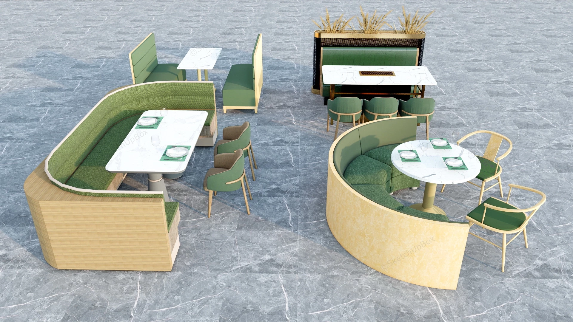 Green Restaurant Booth Designs sketchup model preview - SketchupBox