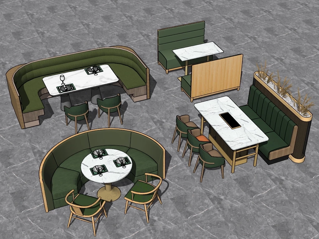 Green Restaurant Booth Designs sketchup model preview - SketchupBox