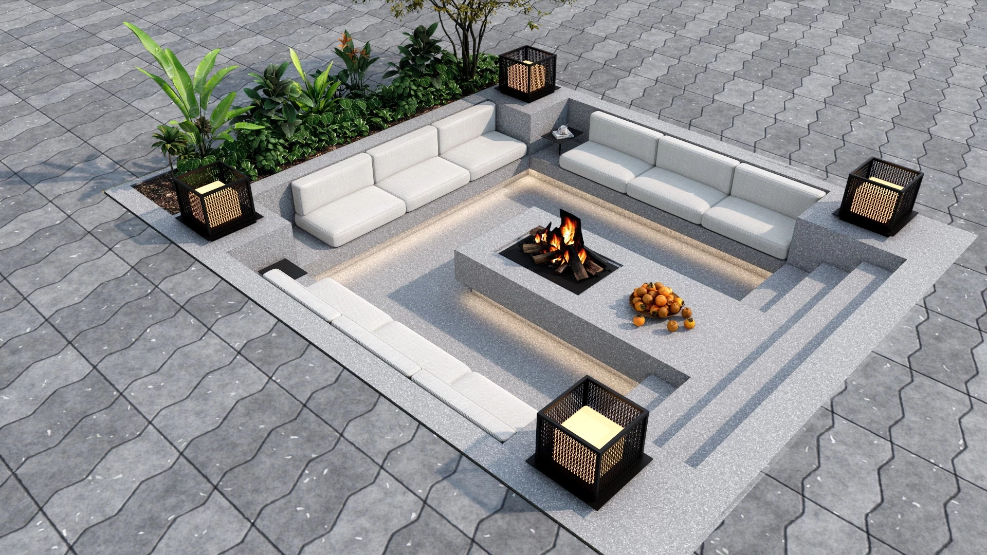 Sunken Patio Design Idea sketchup model preview - SketchupBox