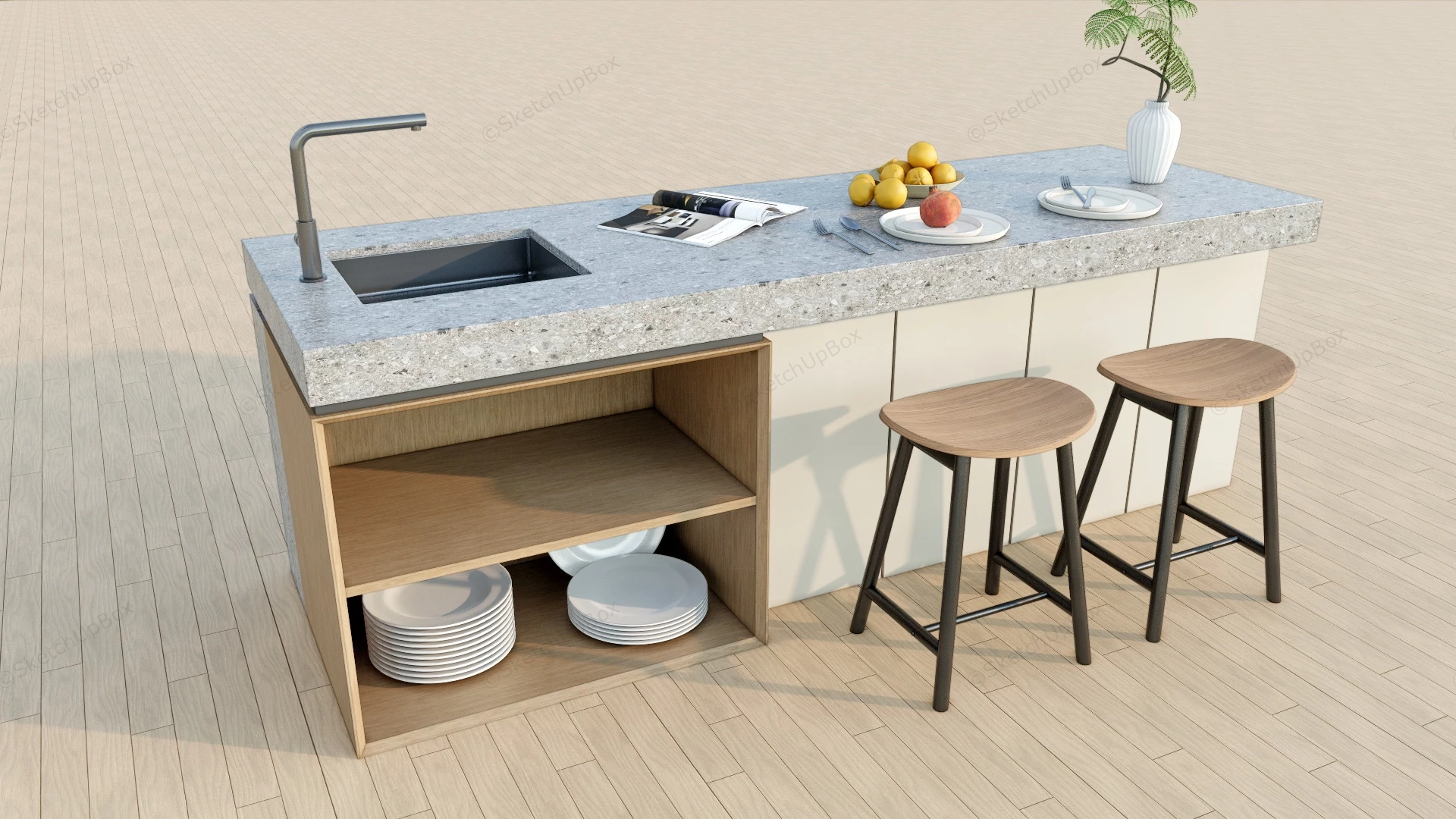 Kitchen Island With Storage sketchup model preview - SketchupBox